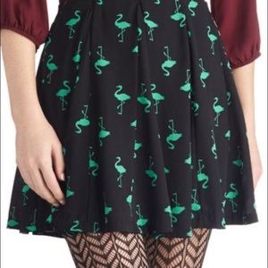 ModCloth Navy Blue & Green Flamingo Your Own Way Pleated Skirt by Ixia
